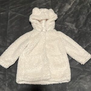 White teddy bear coat with removable hood with bear ears